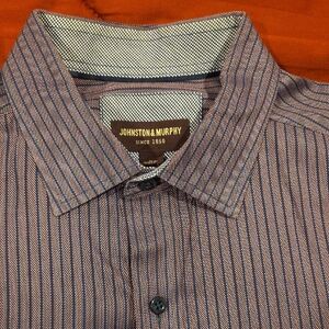 Johnston & Murphy Men's Casual Button Down Shirt - Purple and White